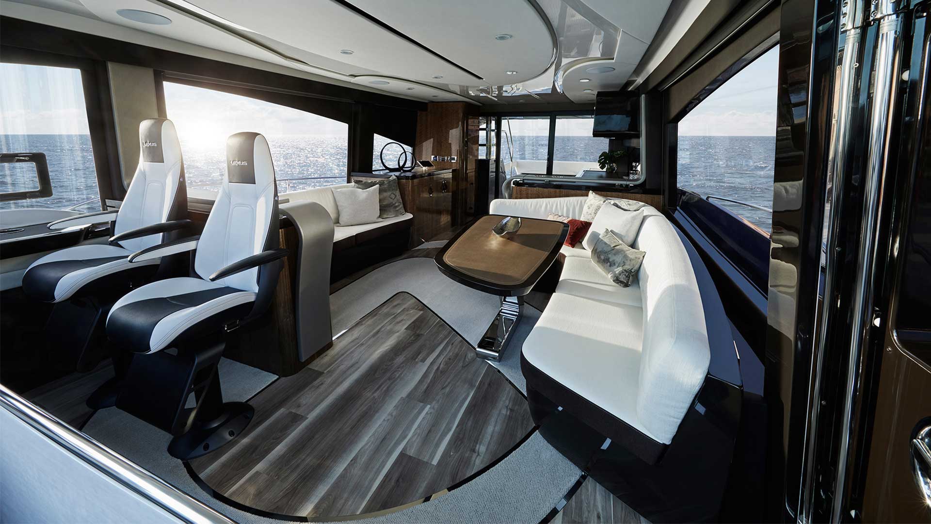 Luxury seating area and the bridge in the LY 680 Lexus Luxury Yacht